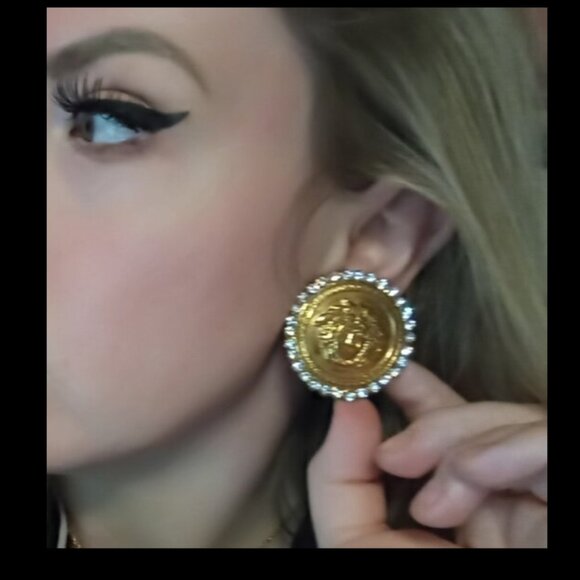 Gianni VERSACE JUMBO Vintage Crystal 💎✨ Clip-On Earrings - Picture 4 of 15
